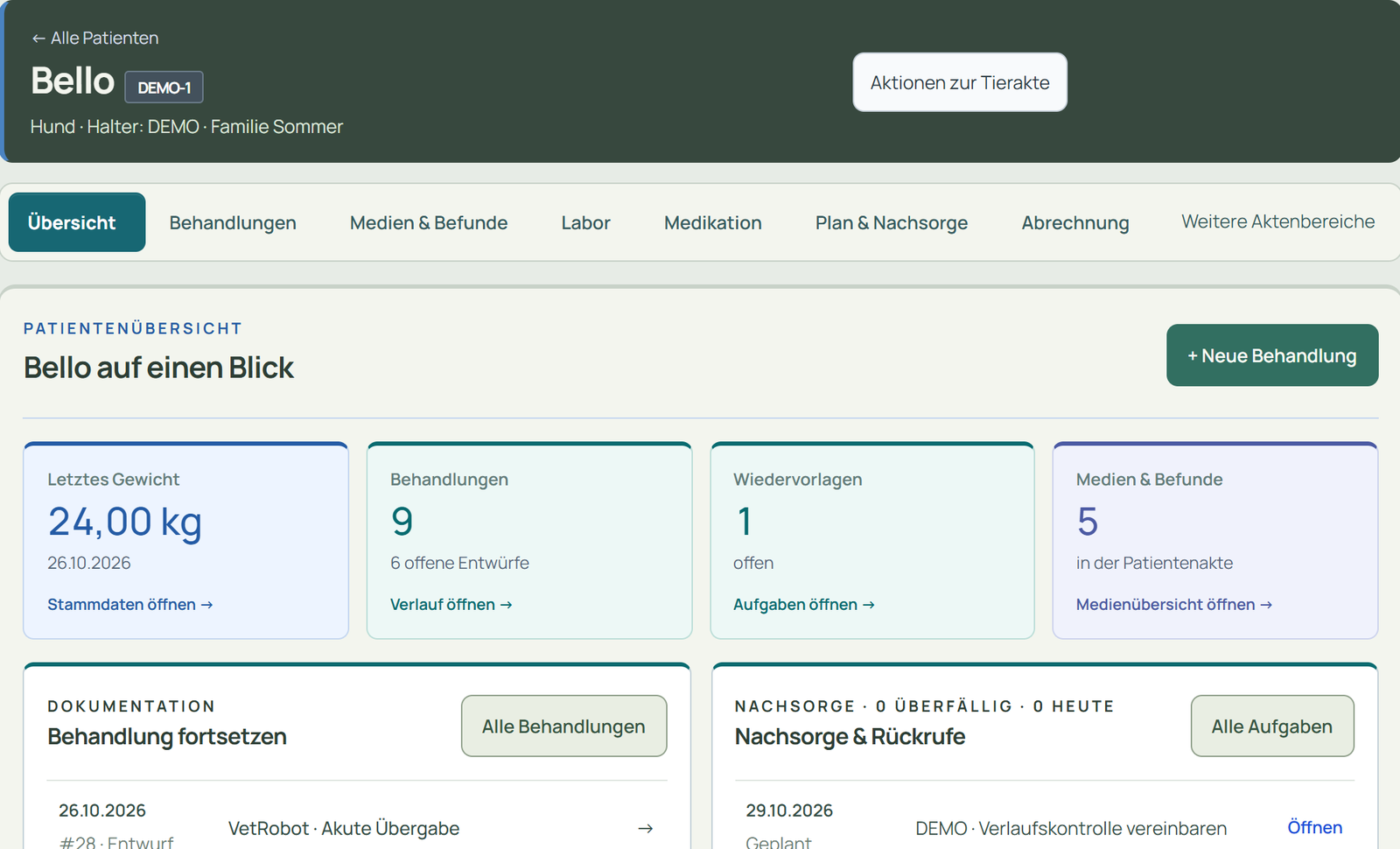 Patientenübersicht · echter Ausschnitt aus Vetasur 1.98.1 · fiktive Demo